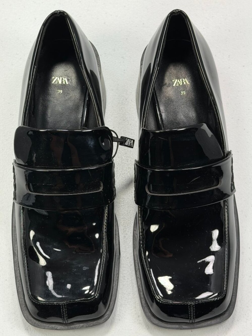 ZARA Women's Black Patent-Look Heeled Penny Loafers – EU 39 – New Without Box